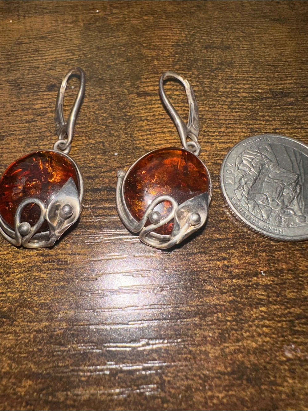 Geunuine Amber Sterling Earrings
